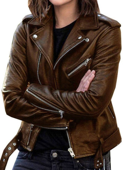 Women brown biker Leather Jacket