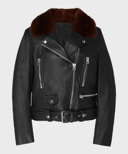 Women’s Black Shearling Motorcycle Leather Jacket