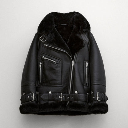 Black Women’s B3 RAF Aviator Sheepskin Shearling Leather Jacket