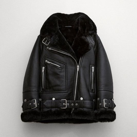 Black Women’s B3 RAF Aviator Sheepskin Shearling Leather Jacket