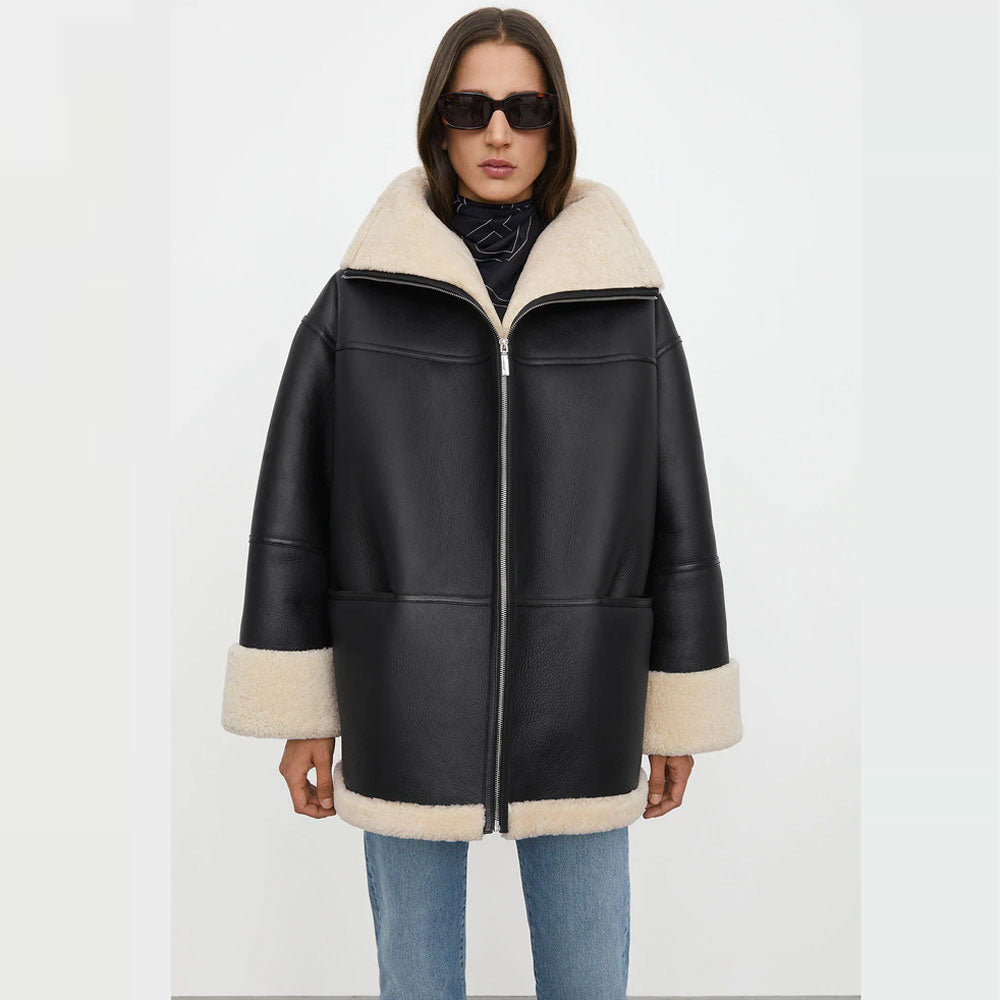 Women’s B3 RAF Aviator Styled Sheepskin Shearling Leather Jacket
