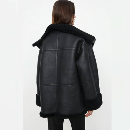 Women’s B3 RAF Aviator Black Sheepskin Shearling Leather Jacket