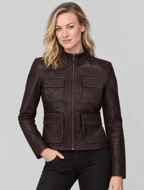 Yvonne Strahovski Leather Jacket