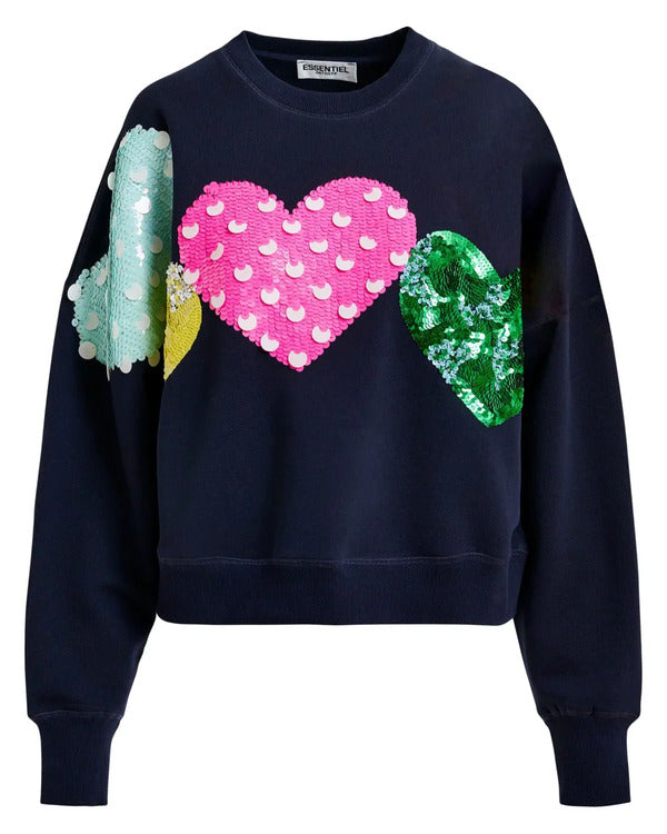The Social 2025 Embellished Heart Navy Blue Sweatshirt