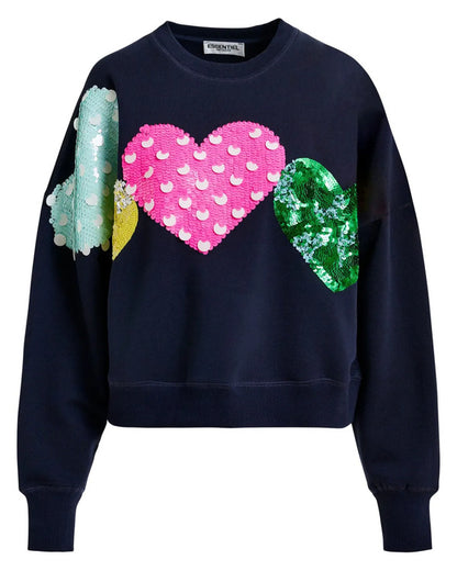 The Social 2025 Embellished Heart Navy Blue Sweatshirt