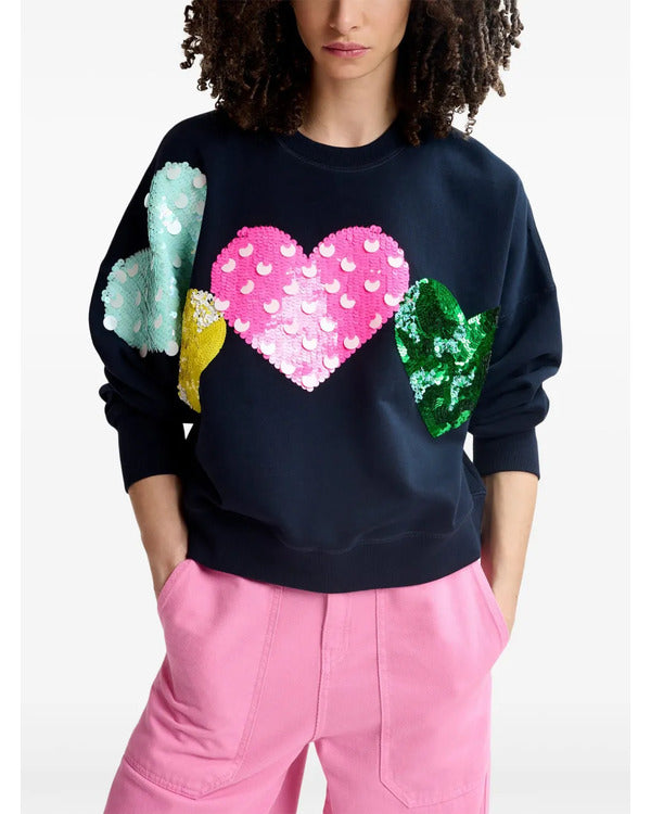 The Social 2025 Embellished Heart Navy Blue Sweatshirt