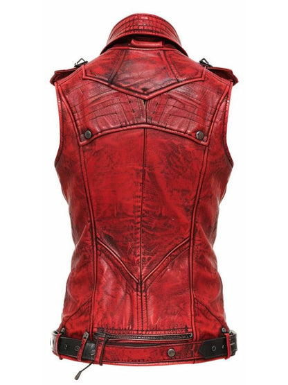Aimee Red Leather Distressed Vest