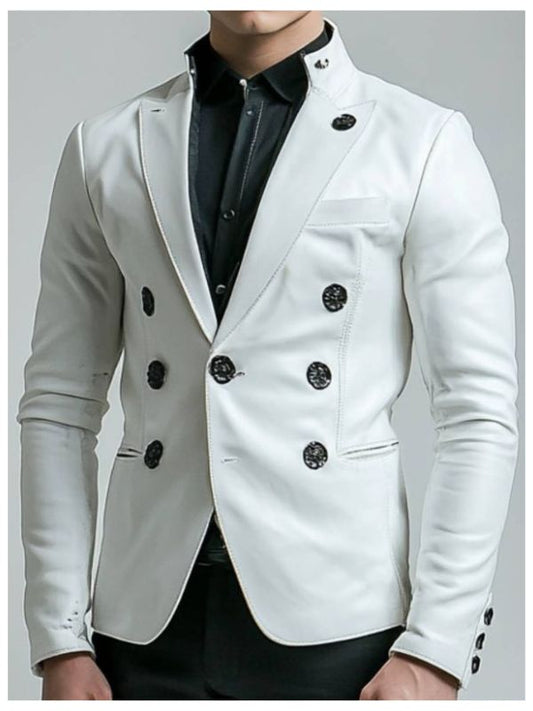 Albie White Leather Blazer - Leather Blazer for Men White