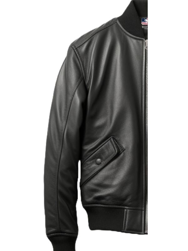 Black Bomber Leather Jacket Men - Black Leather Jacket