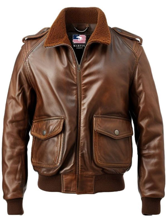 Brown Aviator Men Leather Bomber Distressed Jacket