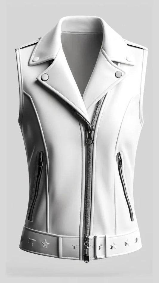 White Snow Leather Vest Jacket for Women