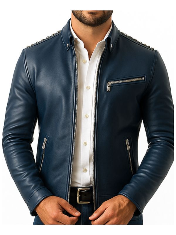 Ethan Blue Leather Jacket - Men Leather Jacket Blue