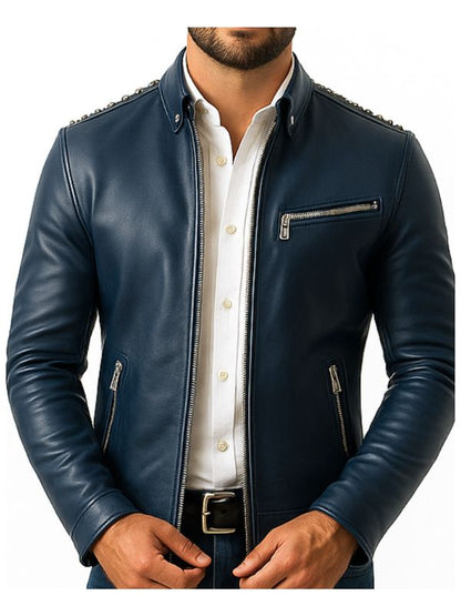 Ethan Blue Leather Jacket - Men Leather Jacket Blue