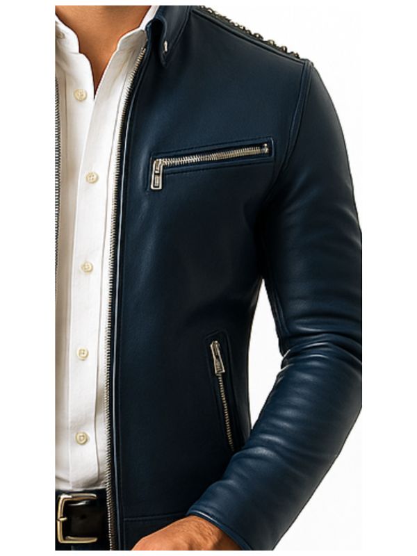 Ethan Blue Leather Jacket - Men Leather Jacket Blue