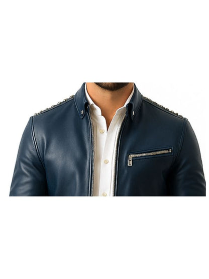 Ethan Blue Leather Jacket - Men Leather Jacket Blue