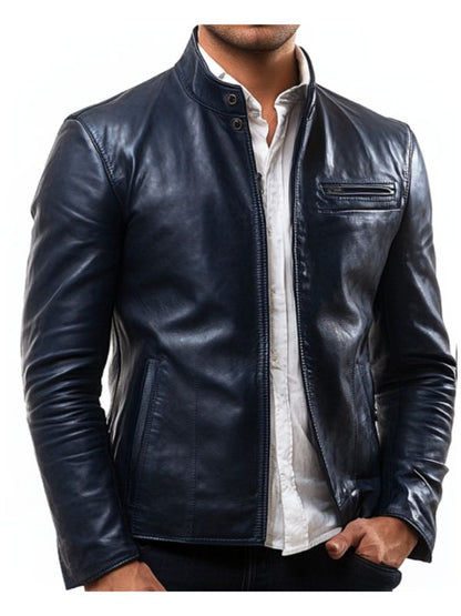 Frankie Blue Leather Jacket - Men Leather Jacket Blue