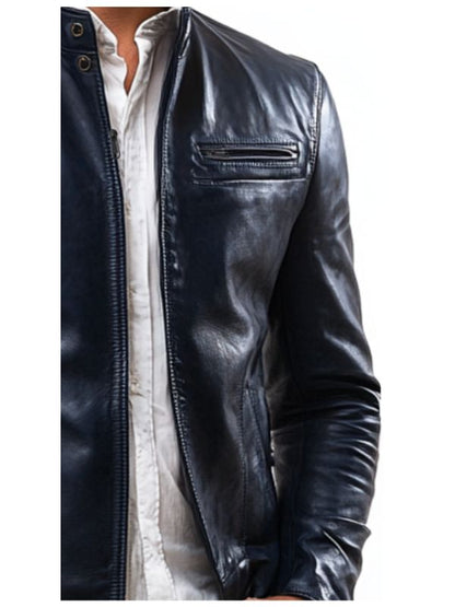 Frankie Blue Leather Jacket - Men Leather Jacket Blue