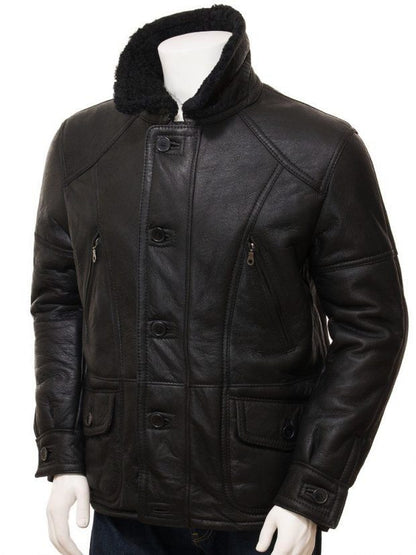 Boehmer Black Leather Shearling Jacket