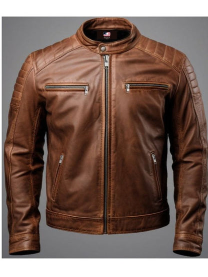 Hudson Brown Moto Biker Leather Jacket