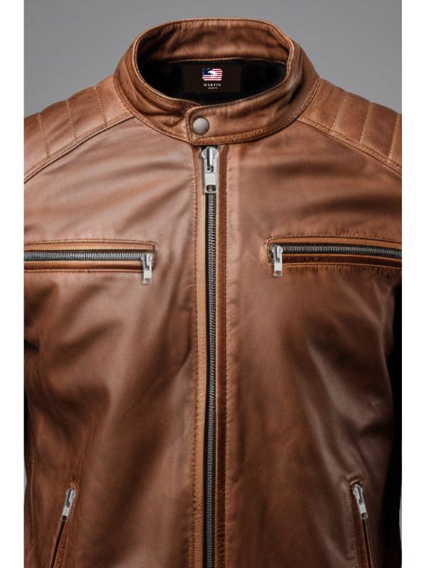Hudson Brown Moto Biker Leather Jacket