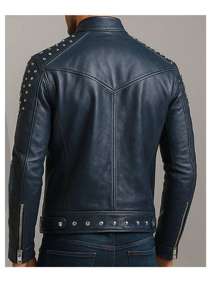 Hugo Blue Leather Jacket - Men Leather Jacket Blue