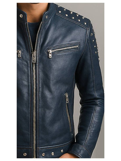Hugo Blue Leather Jacket - Men Leather Jacket Blue