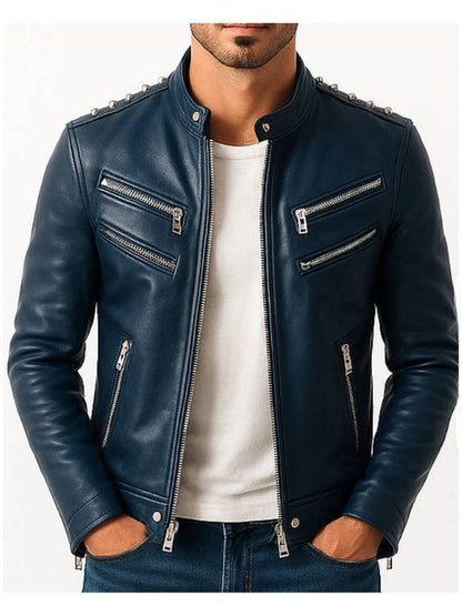 Jaxon Blue Leather Jacket - Men Leather Jacket Blue