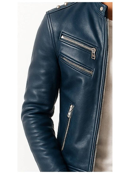 Jaxon Blue Leather Jacket - Men Leather Jacket Blue
