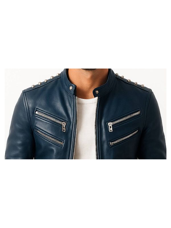 Jaxon Blue Leather Jacket - Men Leather Jacket Blue