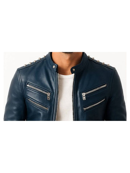 Jaxon Blue Leather Jacket - Men Leather Jacket Blue