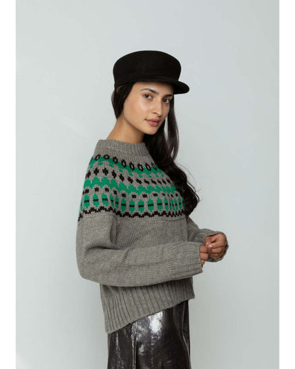 The Four Seasons 2025 Tina Fey Grey & Green Fair Isle Sweater