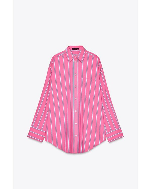 The Social 2025 Jess Allen Pink Oversized Striped Shirt