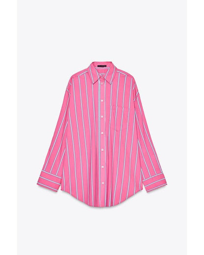 The Social 2025 Jess Allen Pink Oversized Striped Shirt