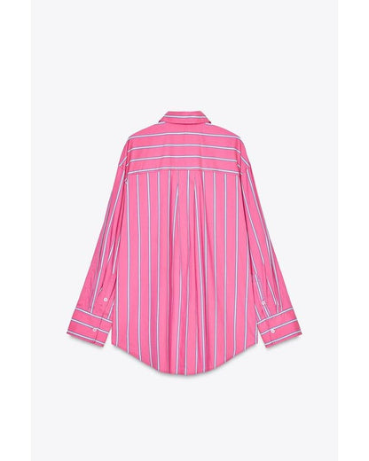 The Social 2025 Jess Allen Pink Oversized Striped Shirt