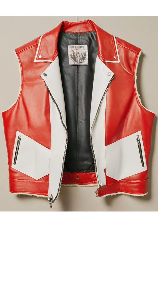 Red &amp; White Leather Vest Jacket for Women