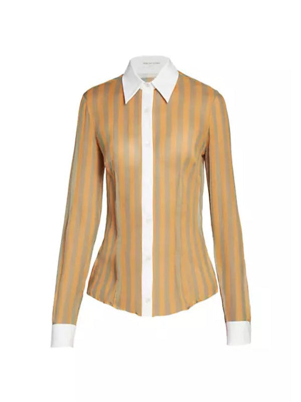 Poppas House 2025 Essence Atkins Striped Silk Collared Blouse