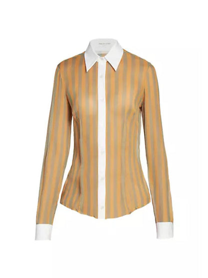 Poppas House 2025 Essence Atkins Striped Silk Collared Blouse