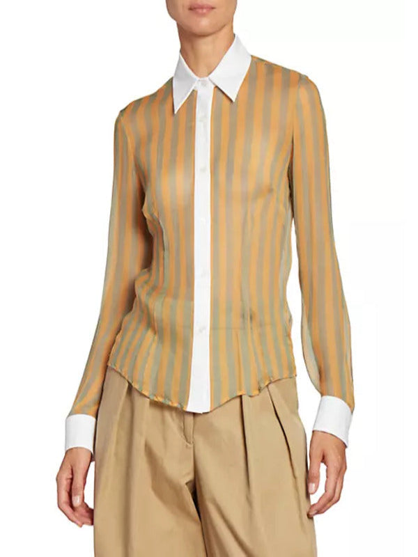 Poppas House 2025 Essence Atkins Striped Silk Collared Blouse