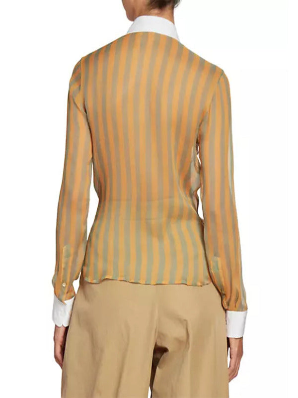 Poppas House 2025 Essence Atkins Striped Silk Collared Blouse