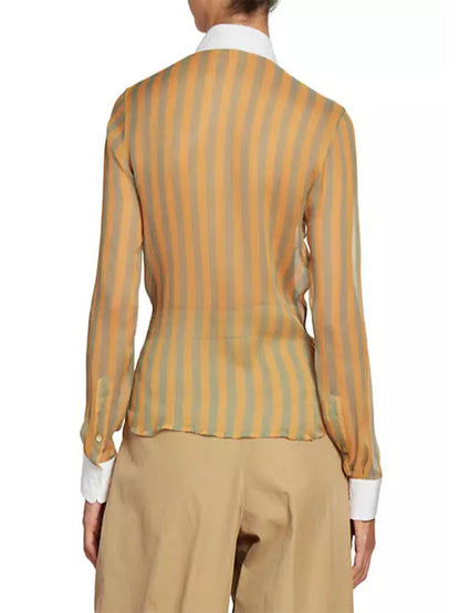 Poppas House 2025 Essence Atkins Striped Silk Collared Blouse