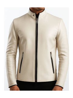 Logan Men's White Leather Biker Jacket