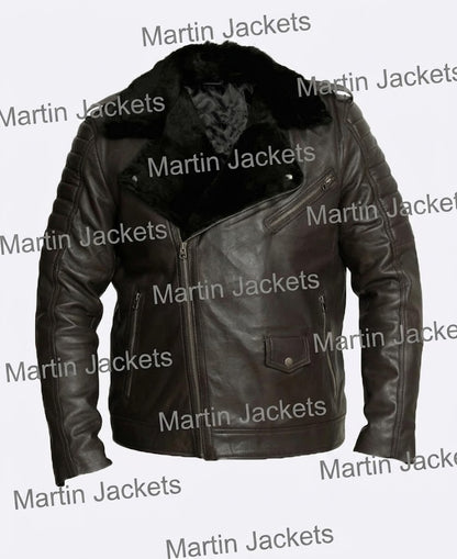 Mens Motorcycle Brown Shearling Leather Jacket