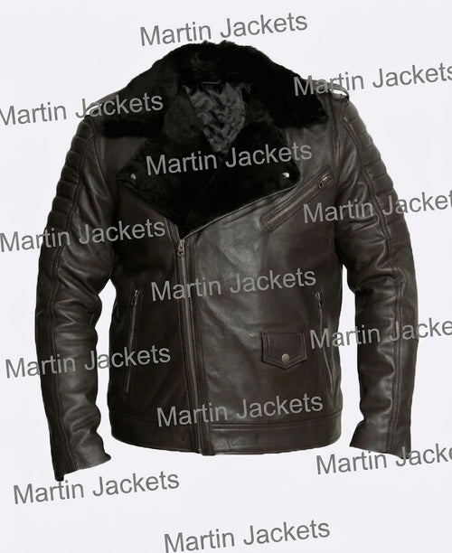 Mens Motorcycle Brown Shearling Leather Jacket