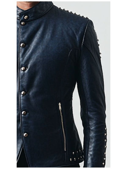 Max Blue Leather Jacket - Men Leather Jacket Blue