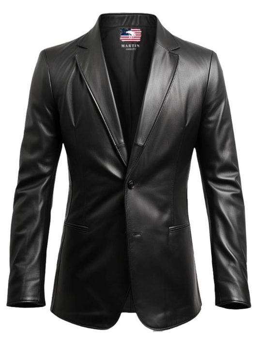Men 2 Button Leather Coat