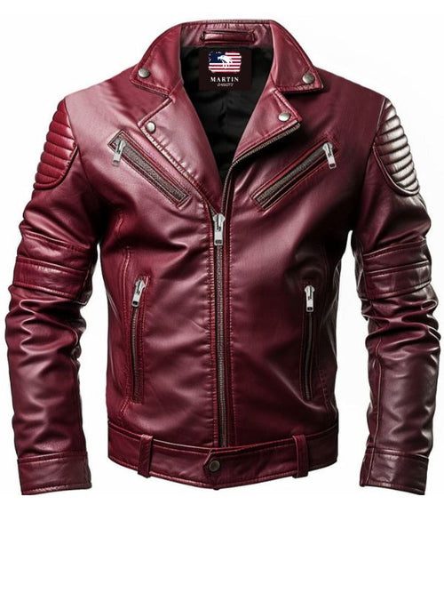Men Angel Maroon Designer Leather Jacket