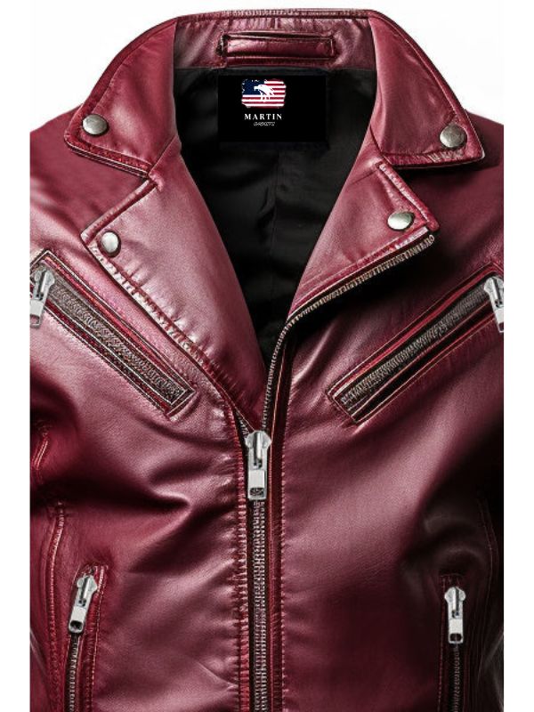 Men Angel Maroon Designer Leather Jacket
