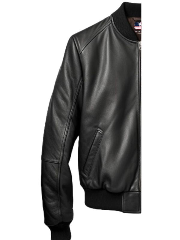 Men Leather Jacket  Black Bomber - Leather Jacket Men