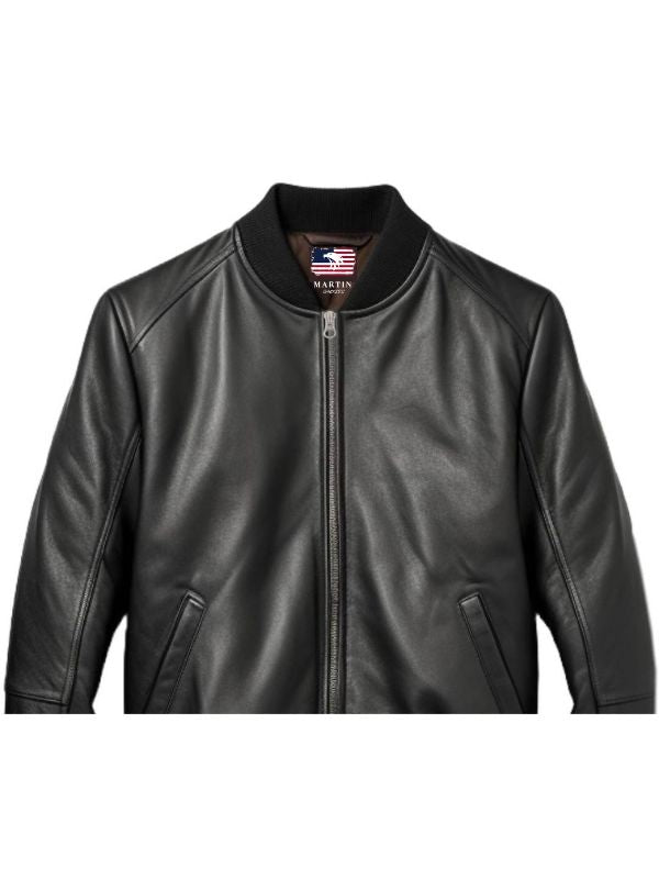 Men Leather Jacket  Black Bomber - Leather Jacket Men
