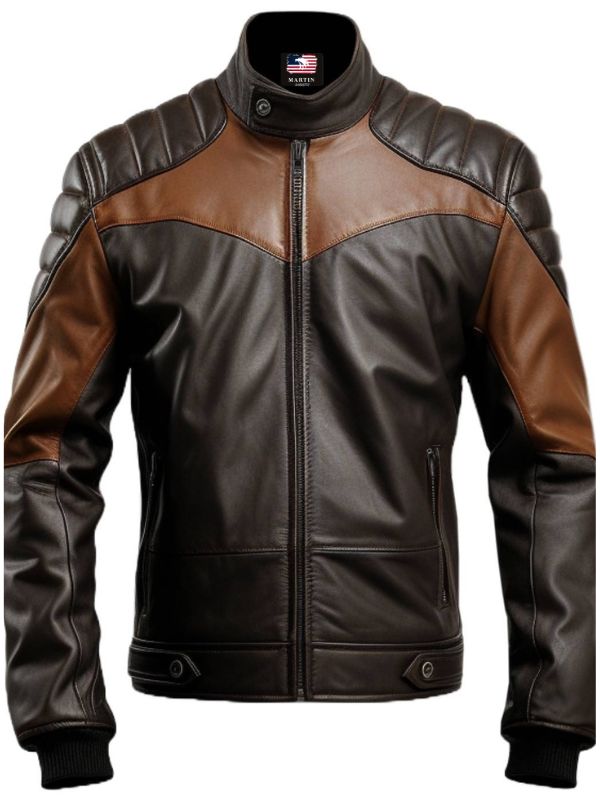 Men Black Brown Biker Stylish Leather Jacket